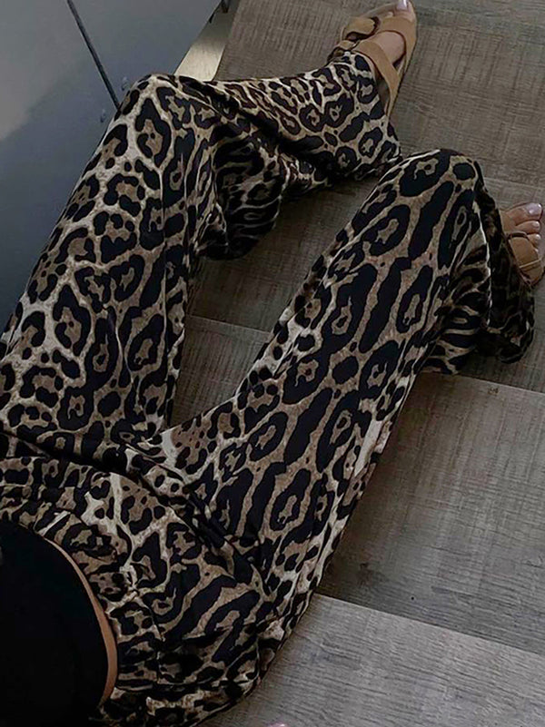 Stylish Retro Hottie Leopard Print Wide Leg Pants