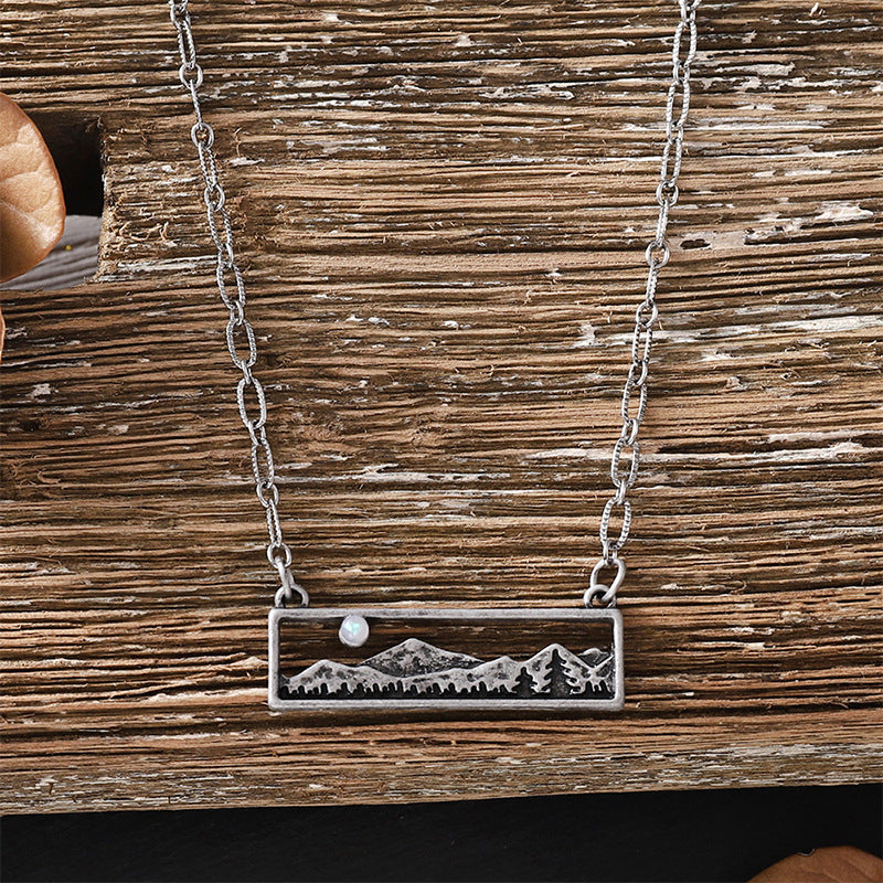 Vintage Mountain Peak White Moonstone Pendant Necklace