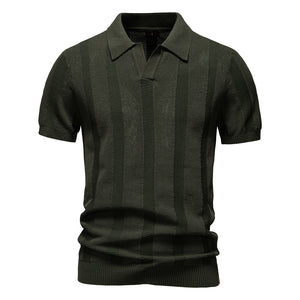 Men's Polo Shirt Knitted Stripes Openwork Short Sleeve