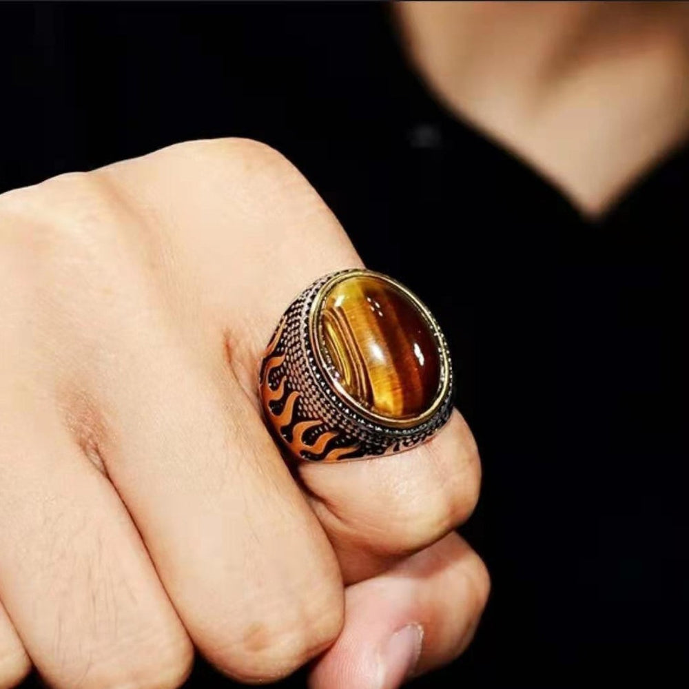 Fashion Retro Style Textured Tiger Eye Ring