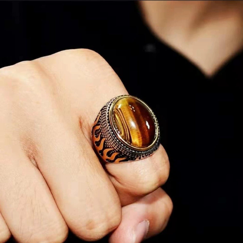 Textured Tiger's Eye Stone Personalized Bully Ring