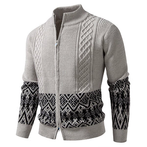 Men's Zipper Cardigan Jacket with Thickened Stand Collar Casual Knit Sweater