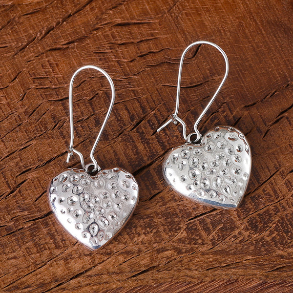 Embossed Hammered Print Crushed Dot Heart Earrings