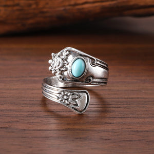 Vintage Turquoise Carved Adjustable Ring