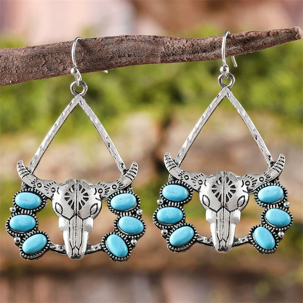 Western Style Bullhead Tribe Turquoise Earrings