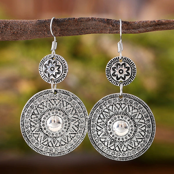 Vintage Ethnic Round Printed Dangle Earrings