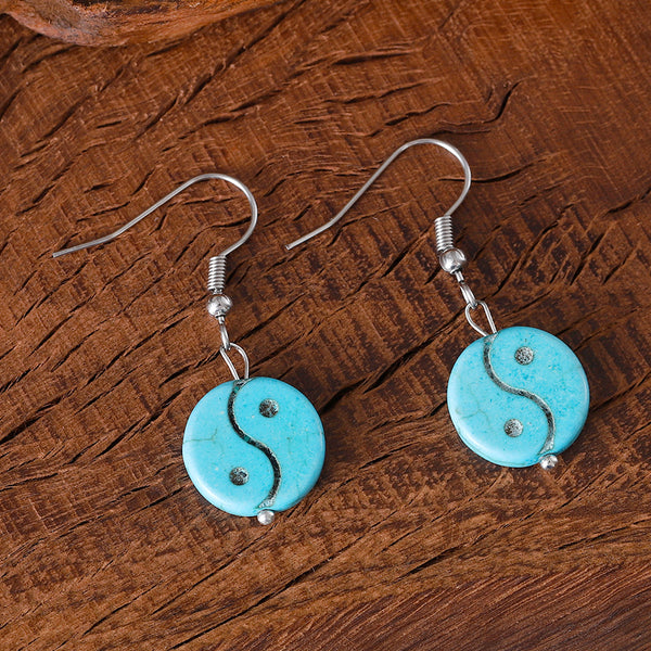 Blue Turquoise Bagua Taiji Dangle Earrings