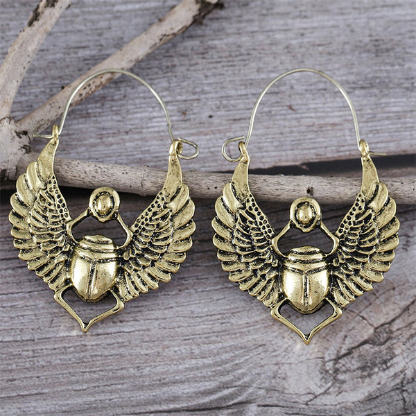 Vintage Ancient Egyptian Gold Beetle Earrings