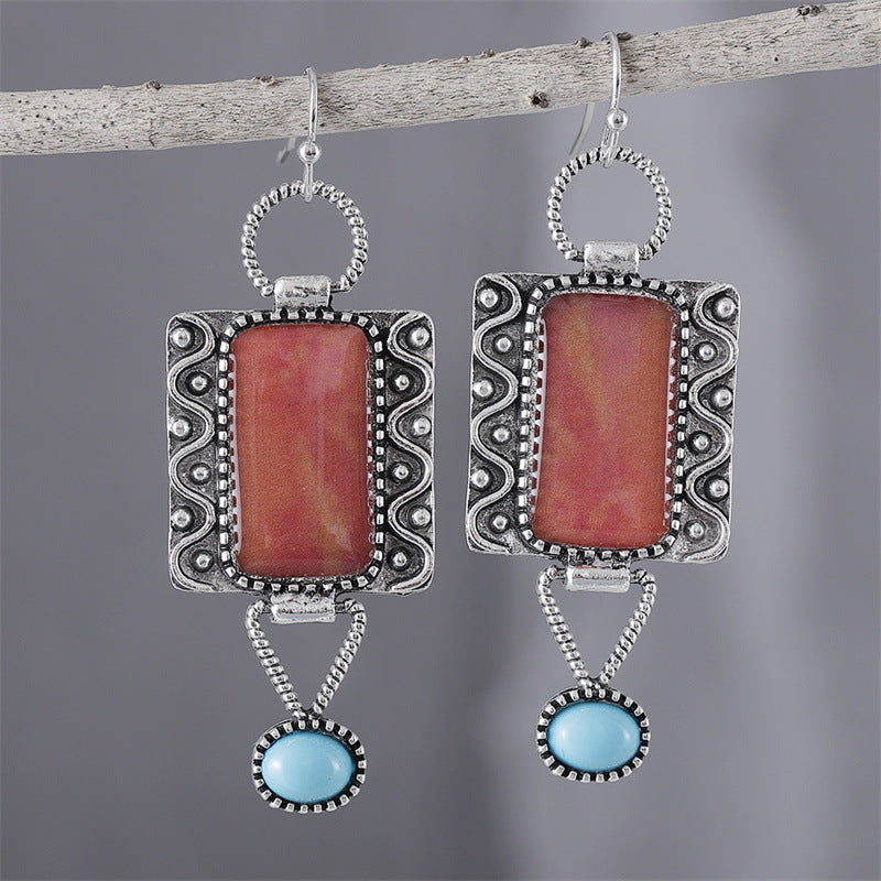 Vintage Alloy Turquoise Pendant Earrings