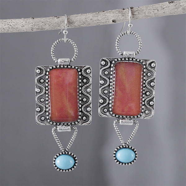 Vintage Alloy Turquoise Pendant Earrings