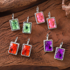 Colorful Zirconia Square Dangle Earrings