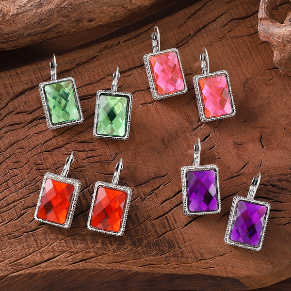 Colorful Zirconia Square Dangle Earrings