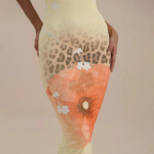 Women's Strapless Slit Print Dress