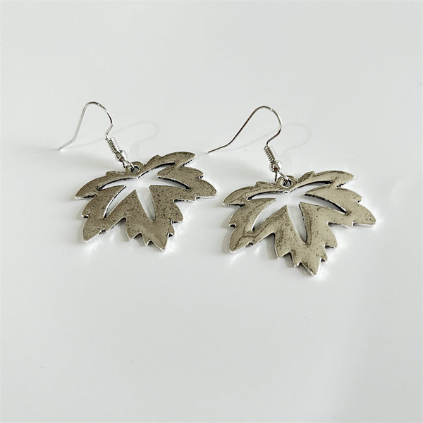 Ethnic Style Antique Silver Maple Leaf Dangle Earrings