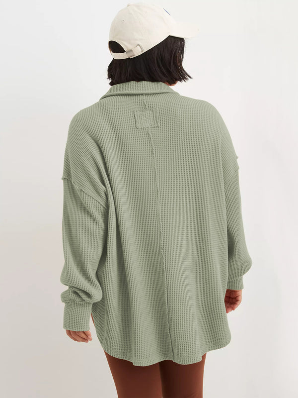 V-Neck Waffle Line Sweatshirt