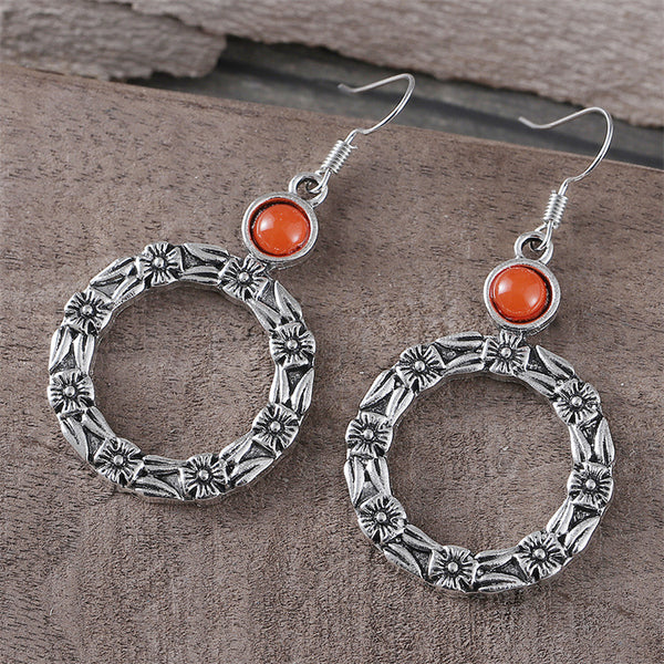 Fashion Retro Circle Small Flower Earrings Alloy Earrings