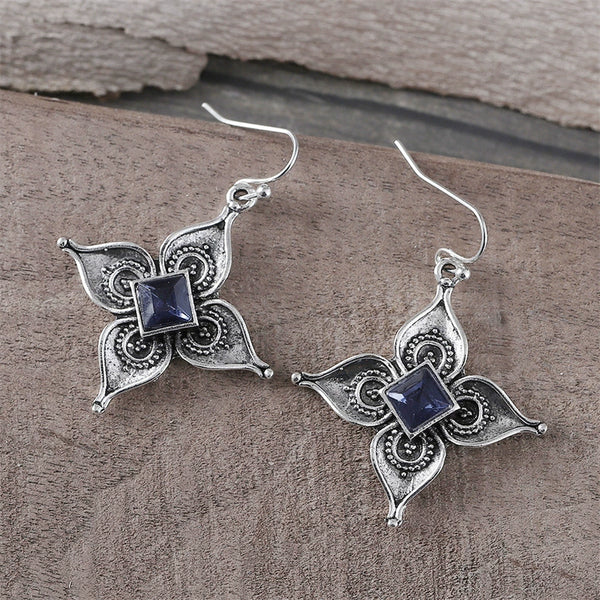 Vintage Set Sapphire Flower Earrings