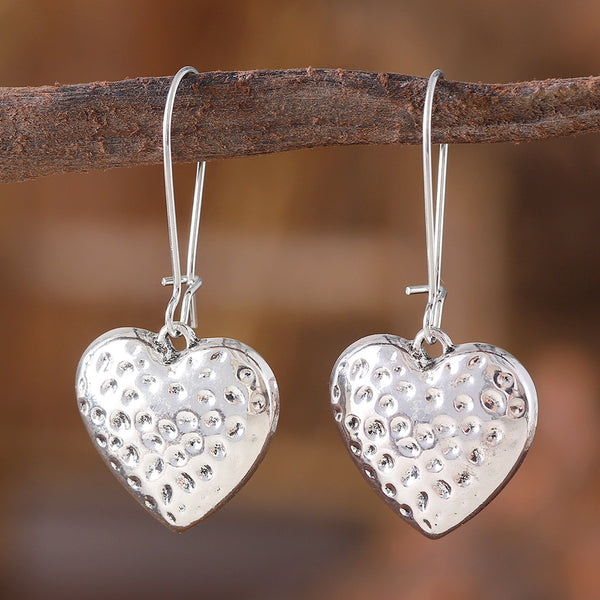Embossed Hammered Print Crushed Dot Heart Earrings