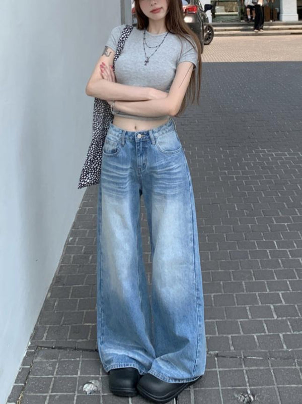 Washed Vintage Straight Drag Wide Leg Jeans