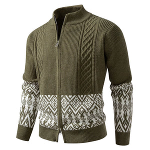 Men's Zipper Cardigan Jacket with Thickened Stand Collar Casual Knit Sweater
