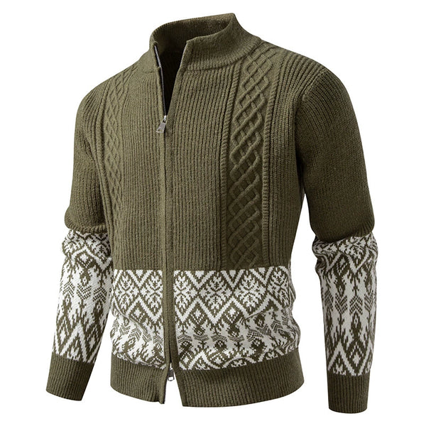 Men's Zipper Cardigan Jacket with Thickened Stand Collar Casual Knit Sweater