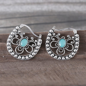 Retro Hollowing Design Emerald Earrings