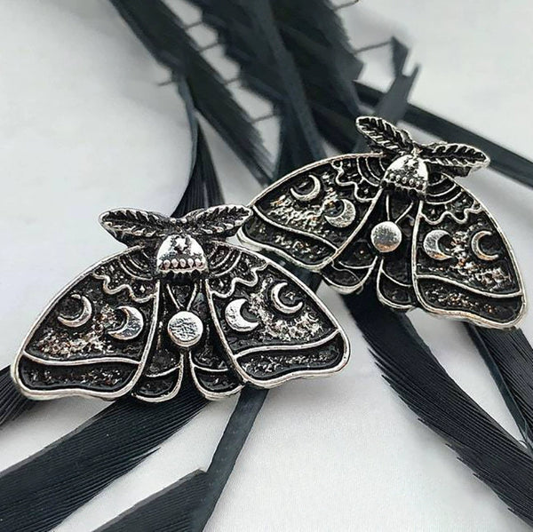 Moth Sun and Moon Carved Floral Earrings