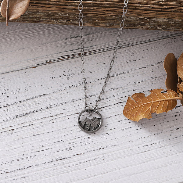 Mountain and Pine Pendant Necklace