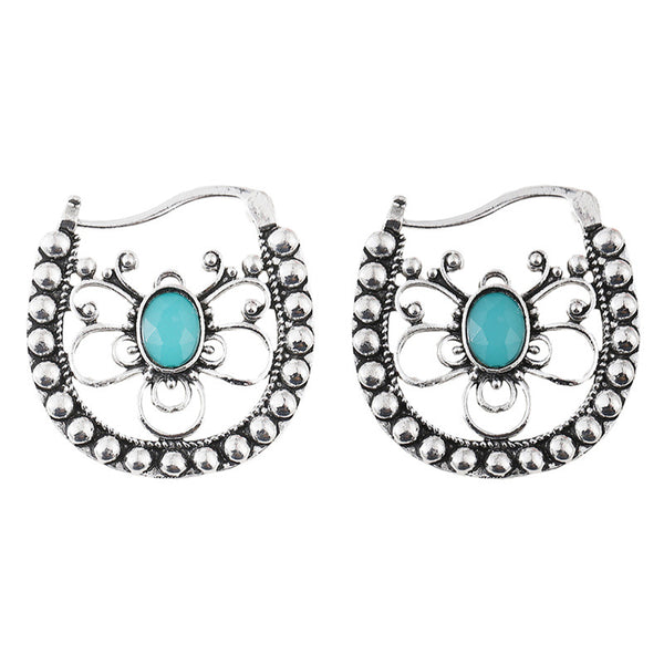 Retro Hollowing Design Emerald Earrings
