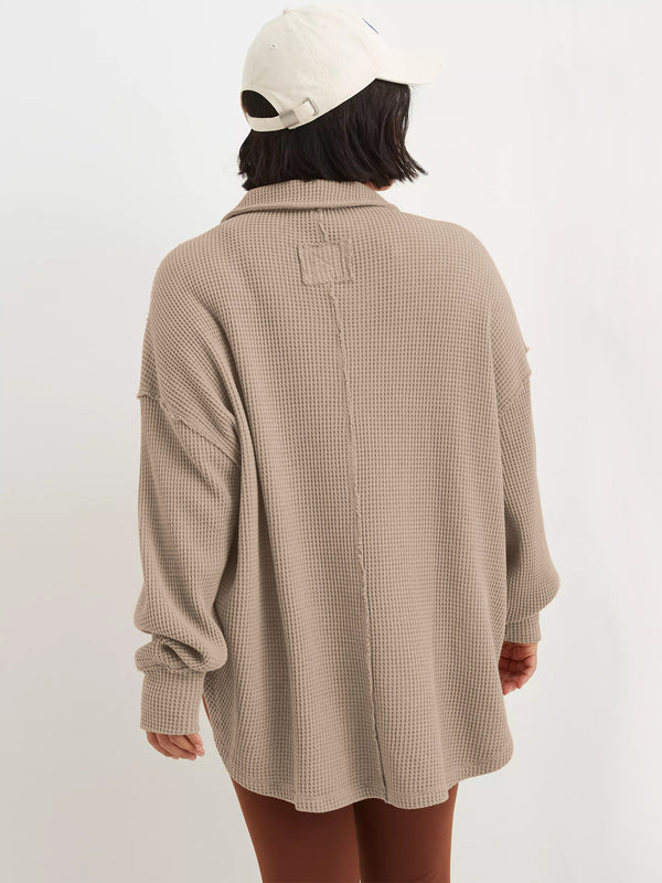 V-Neck Waffle Line Sweatshirt