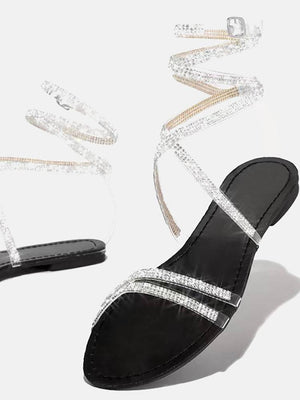 Strap Shiny Rhinestone Flat Sandals