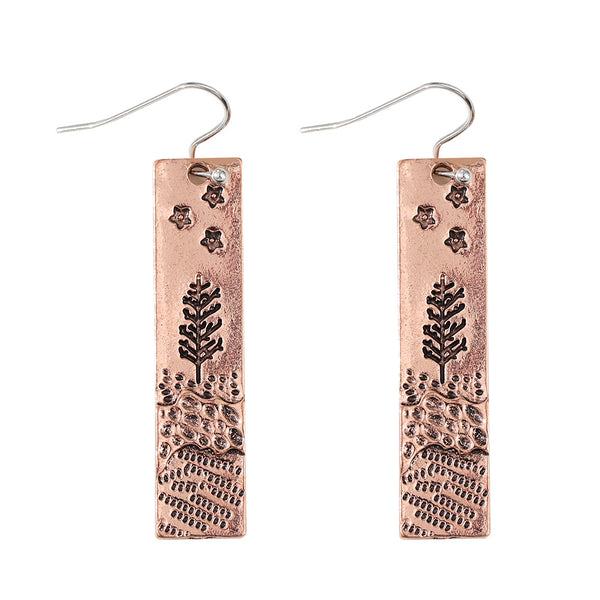 Square Woods Flower Earrings