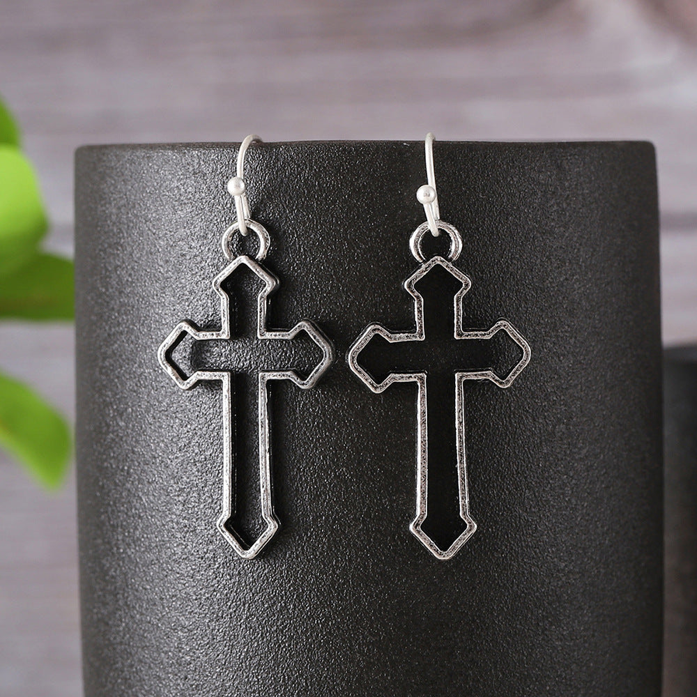 Exaggerated Cutout Cross Earrings