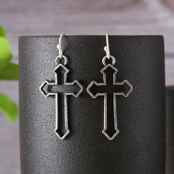 Exaggerated Cutout Cross Earrings