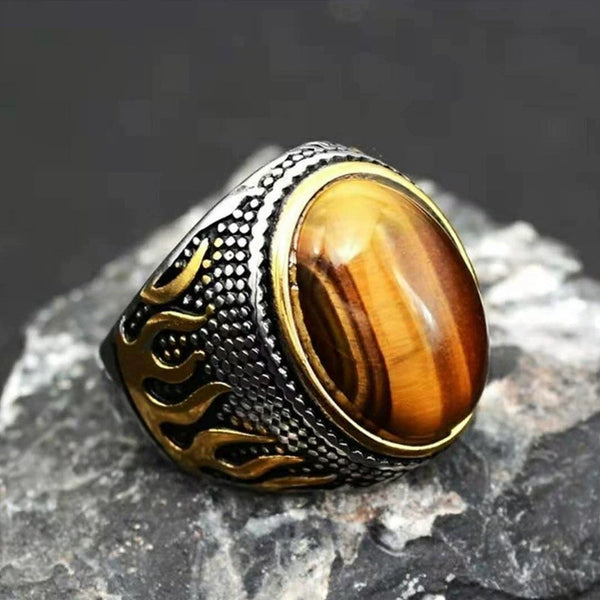 Textured Tiger's Eye Stone Personalized Bully Ring