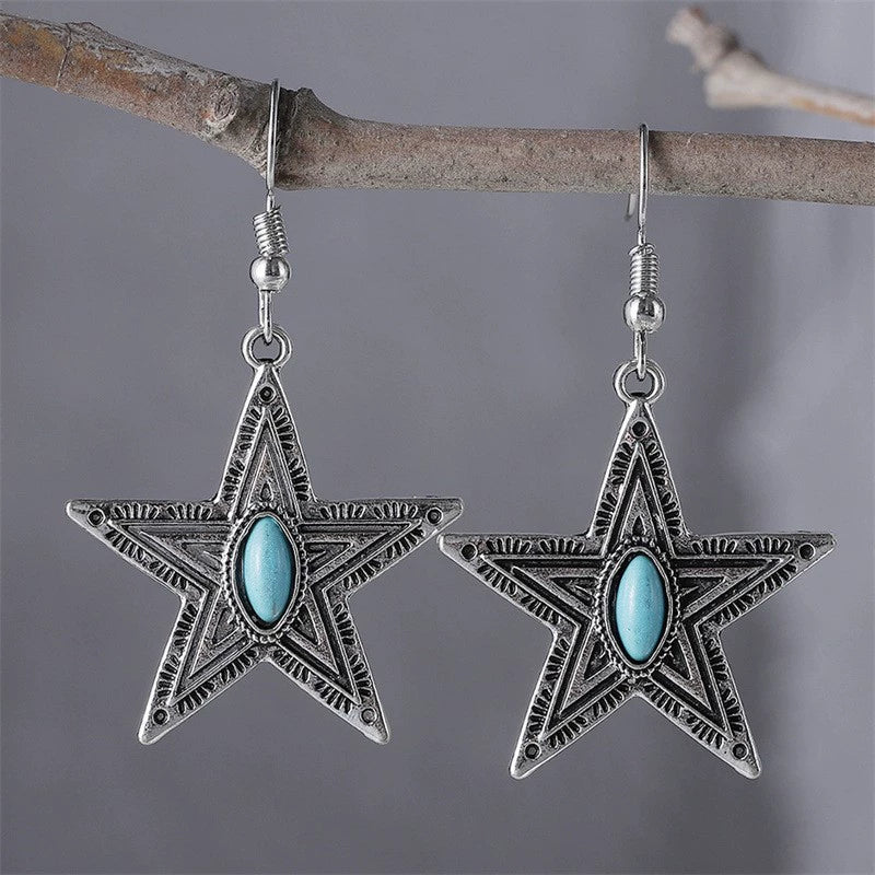 Creative Pentagram Turquoise Earrings