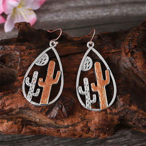 Two Color Desert Cactus Dangle Earrings