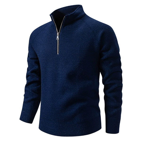 Men's Thickened Stand-Up Collar Half-Zip Slim-Fit Knit Sweater