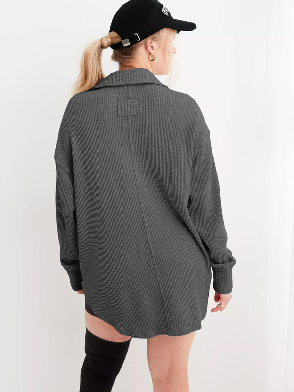 V-Neck Waffle Line Sweatshirt