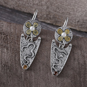 Ethnic Style Pearl Flower Earrings