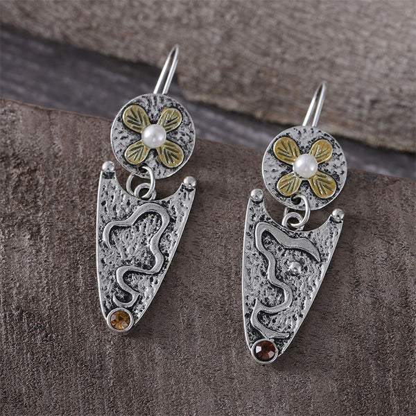 Ethnic Style Pearl Flower Earrings