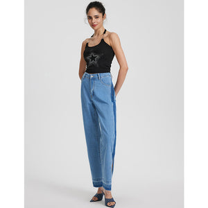 47-Spot 15160 #Cross-border Women's Clothing INS Fashion Retro Casual High Waist Pants Split Straight Denim Trousers