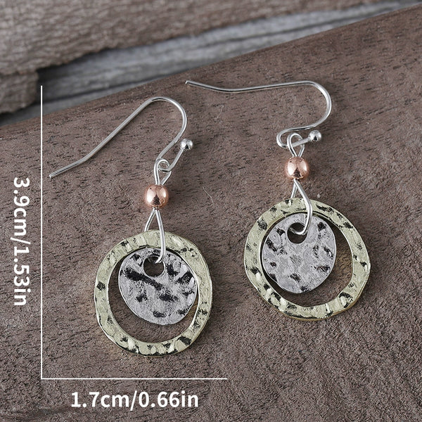 Simple Coin Circle Overlapping Two Tone Earrings