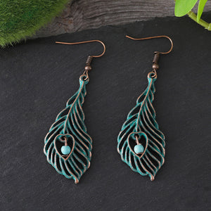 Vintage Feather Bead Dangle Earrings