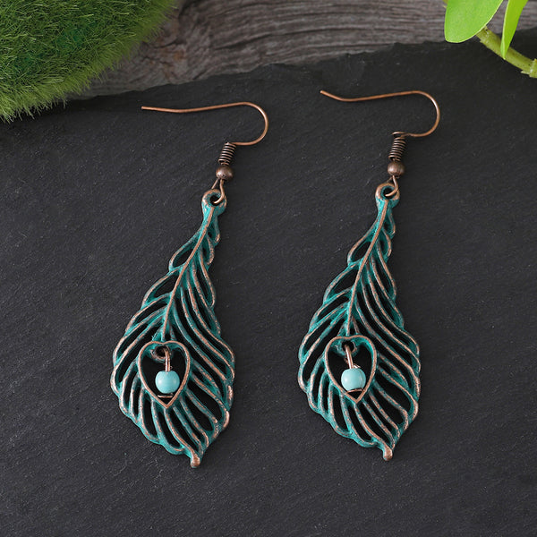 Vintage Feather Bead Dangle Earrings