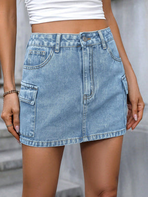 40-Spot-65118 #Amazon cross-border European and American women's clothing street trend hip-wrapped denim skirt A-shaped skirt