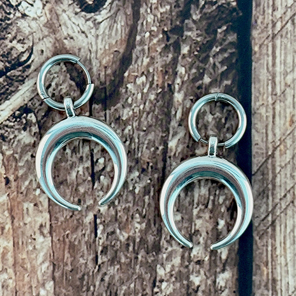 Stainless Steel Gothic Metal Crescent Moon Dangle Earrings
