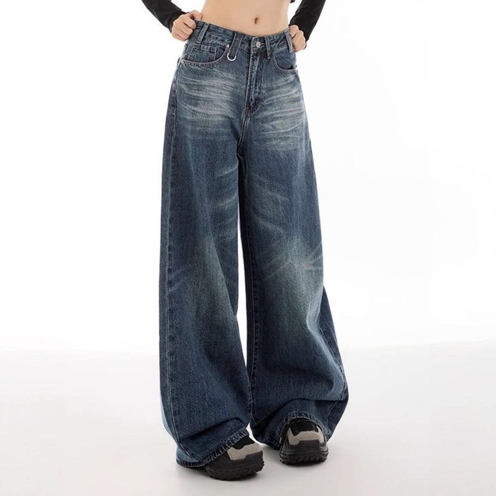 47-Spot-YT237 #Amazon Vintage Versatile Design Straight Down Wide Leg Women's Denim Trousers