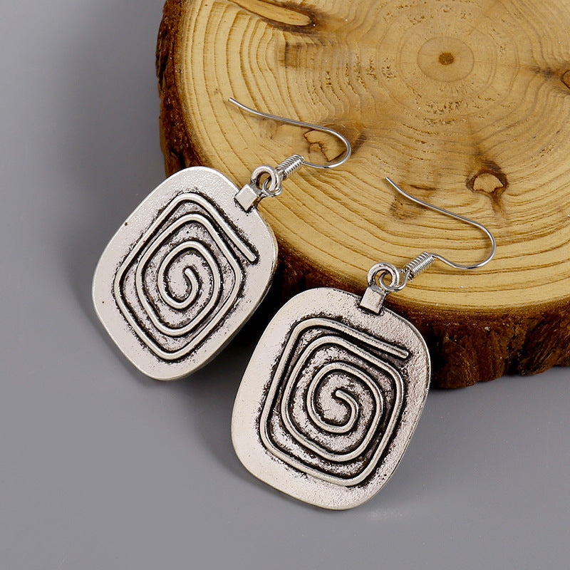 Aged Geometric Square Dangle Earrings