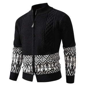 Men's Zipper Cardigan Jacket with Thickened Stand Collar Casual Knit Sweater